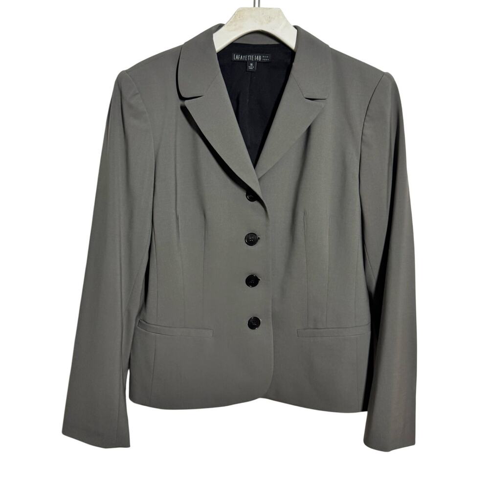 Lafayette 148 New York gray wool blend blazer jacket‎ Women 14 Plus Size Office